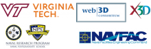 Virginia Tech (VT), Web3D Consortium, X3D Graphics, NPS Naval Research Program (NRP), NAVFAC logos Virginia Tech (VT), Web3D Consortium, X3D Graphics, NPS Naval Research Program (NRP), NAVFAC logos